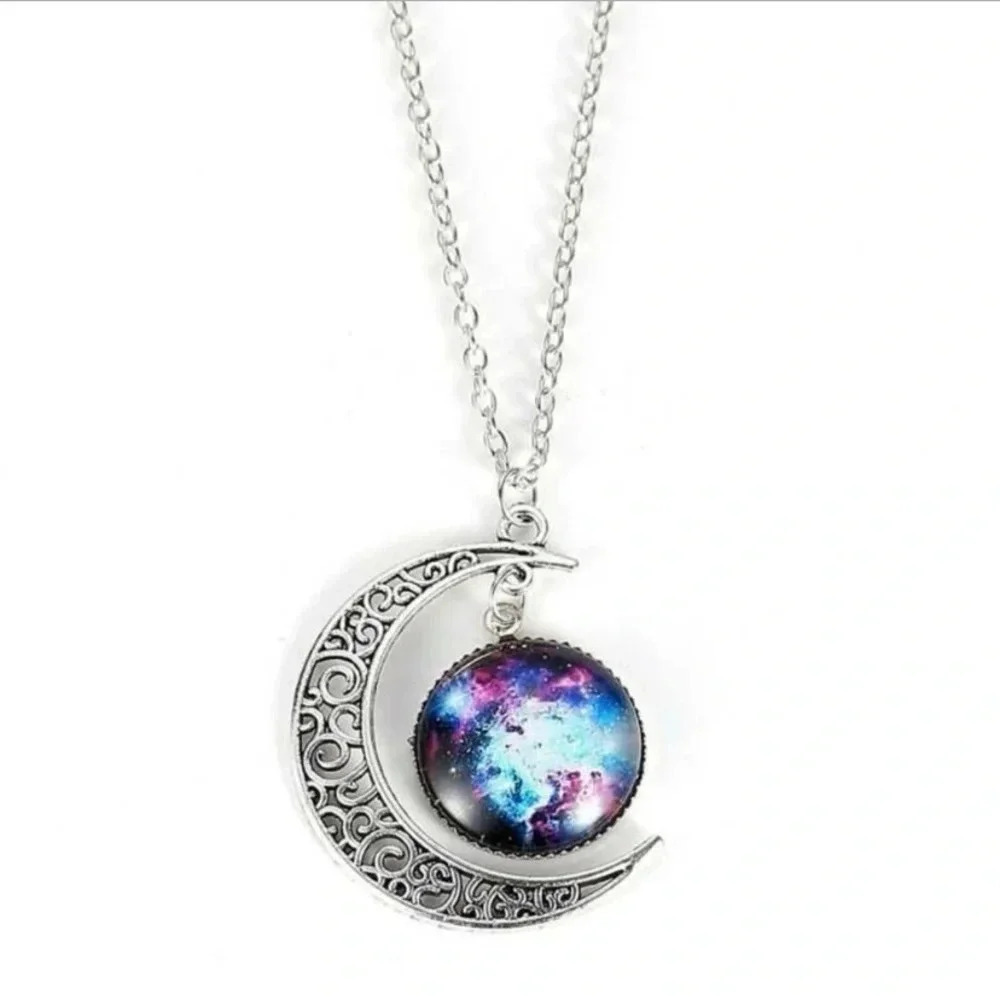 NWT Silver Moon Galaxy Sky Necklace